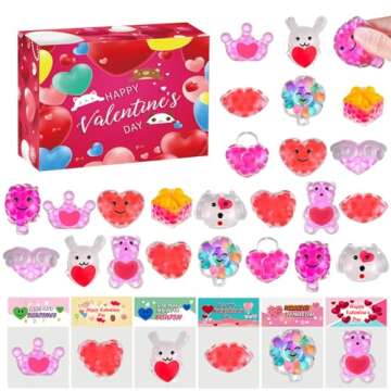 Cherislpy 24 Pack Valentines Day Gifts Cards with Squeeze Balls Fidget Toys Bulk for Kids Boys Girls...