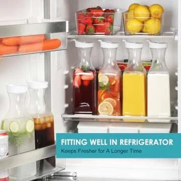 Plastic 50 Oz Water Carafe with Flip Top Lid, Set of 6 Square Base Clear Plastic Juice Container Pitcher - for Water, Iced Tea, Juice, Beverage, Lemonade, Milk and Mimosa Bar - HAND WASH ONLY