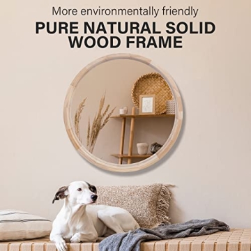 Stylish 24 Inch Wood Round Mirror for Home Decor