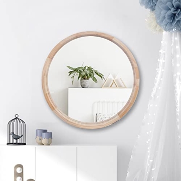 Stylish 24 Inch Wood Round Mirror for Home Decor