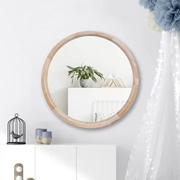 Stylish 24 Inch Wood Round Mirror for Home Decor