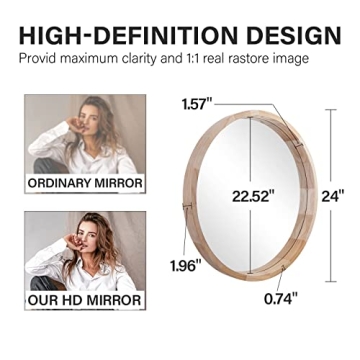 Stylish 24 Inch Wood Round Mirror for Home Decor