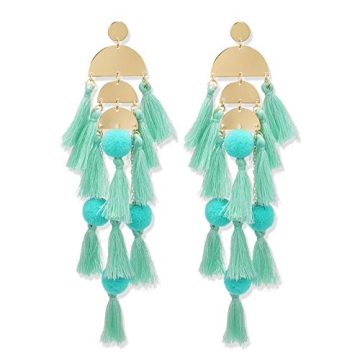 Long Tassel Earrings Statement Fringe Drop Bohemian Earrings Big Dangle for Women Fashion (green 2)