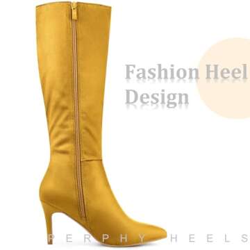 Chic Yellow Knee High Stiletto Heels for Women