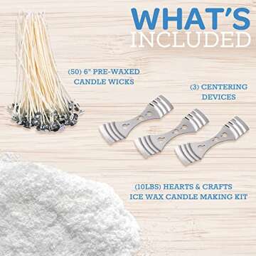 Hearts & Crafts Ice Candle Wax and Wicks for DIY Candle Making, All-Natural - 10lb Bag with 50ct 6" Pre-Waxed Candle Wicks, 3 Centering Device