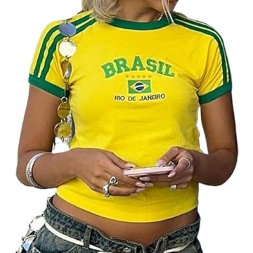 Pooyikoi Vintage Brazil Y2K Baby Tee for Women