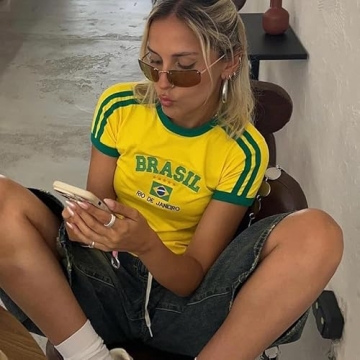 Pooyikoi Vintage Brazil Y2K Baby Tee for Women