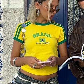 Pooyikoi Vintage Brazil Y2K Baby Tee for Women