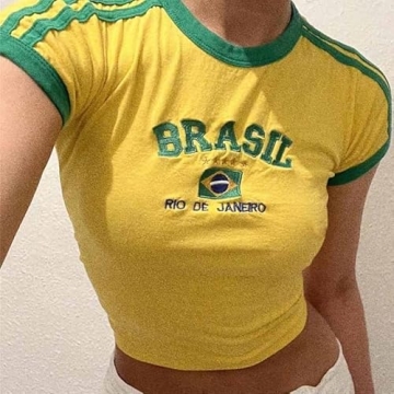 Pooyikoi Vintage Brazil Y2K Baby Tee for Women