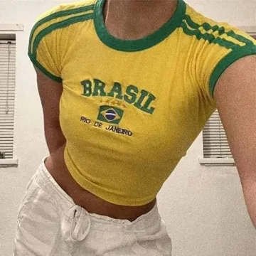 Pooyikoi Vintage Brazil Y2K Baby Tee for Women