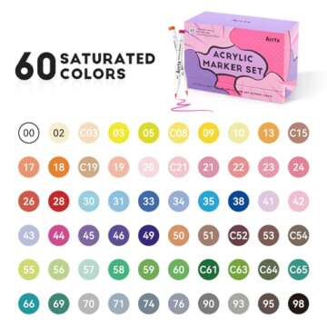 Arrtx 60 Colors Paint Markers Paint Pens, Acrylic Paint Pens for Artists Adults Coloring Drawing Car...
