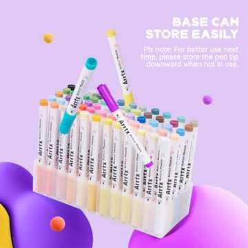 Arrtx 60 Colors Paint Markers Paint Pens, Acrylic Paint Pens for Artists Adults Coloring Drawing Cartoon Anime Comic - Brush Tip for Rock Painting, Wood, Canvas, DIY Crafts Making Art Supplies-60B