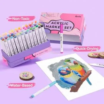 Arrtx 60 Colors Paint Markers Paint Pens, Acrylic Paint Pens for Artists Adults Coloring Drawing Cartoon Anime Comic - Brush Tip for Rock Painting, Wood, Canvas, DIY Crafts Making Art Supplies-60B