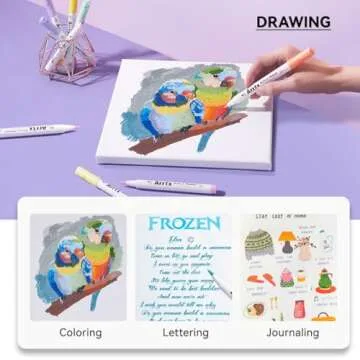 Arrtx 60 Colors Paint Markers Paint Pens, Acrylic Paint Pens for Artists Adults Coloring Drawing Cartoon Anime Comic - Brush Tip for Rock Painting, Wood, Canvas, DIY Crafts Making Art Supplies-60B