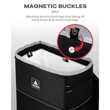 Aujen Trash Can- Easy-to-Install Car Accessory Interior - Leak-Proof Organizer and Storage Bag for The Back/Front/Console of Any Cars,Sedans, SUVs & Trucks, Black