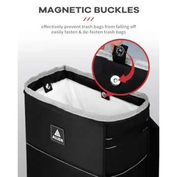 Aujen Trash Can- Easy-to-Install Car Accessory Interior - Leak-Proof Organizer and Storage Bag for The Back/Front/Console of Any Cars,Sedans, SUVs & Trucks, Black