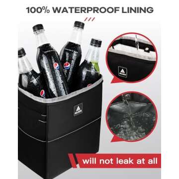 Aujen Trash Can- Easy-to-Install Car Accessory Interior - Leak-Proof Organizer and Storage Bag for The Back/Front/Console of Any Cars,Sedans, SUVs & Trucks, Black