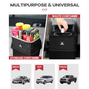 Aujen Trash Can- Easy-to-Install Car Accessory Interior - Leak-Proof Organizer and Storage Bag for The Back/Front/Console of Any Cars,Sedans, SUVs & Trucks, Black