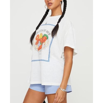 Trendy Women Oversized Y2k Fruit Print Tee for Summer