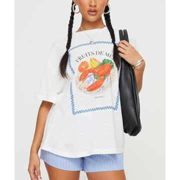 Trendy Women Oversized Y2k Fruit Print Tee for Summer