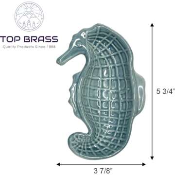 Top Brass Set of 2 – Seahorse Jewelry Dish/Tray – Glazed Ceramic Teal Blue and Turquoise Green ?...