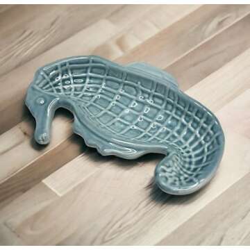 Top Brass Set of 2 – Seahorse Jewelry Dish/Tray – Glazed Ceramic Teal Blue and Turquoise Green – Coastal Ocean Beach Décor Storage Trinket – Rings, Earrings, Necklace, Keys, Coins