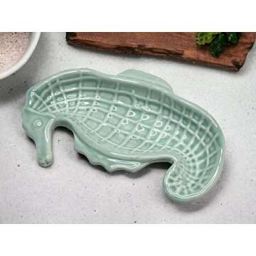 Top Brass Set of 2 – Seahorse Jewelry Dish/Tray – Glazed Ceramic Teal Blue and Turquoise Green – Coastal Ocean Beach Décor Storage Trinket – Rings, Earrings, Necklace, Keys, Coins