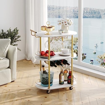 Stylish HOOBRO Gold Bar Cart for Home Entertaining
