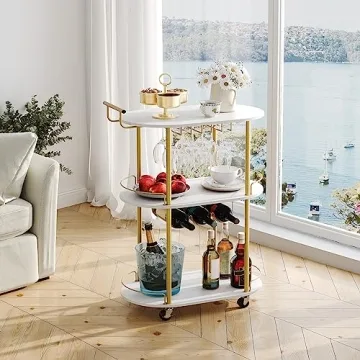 Stylish HOOBRO Gold Bar Cart for Home Entertaining