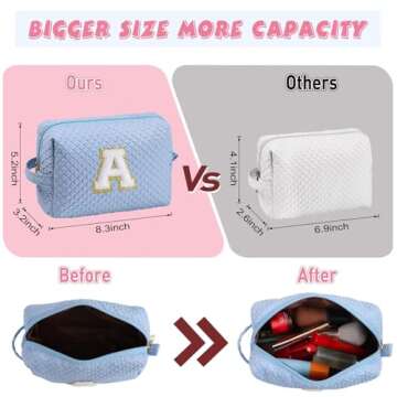 YOOLIFE Initial Makeup Bag - Birthday Gifts for Women Her Mom Friend Sister Teacher kids Teens Daughter Bridesmaid, Blue Initial Makeup Bag Cosmetic Bag K