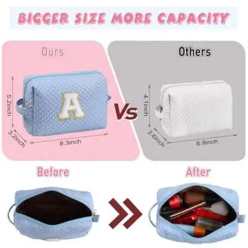 YOOLIFE Initial Makeup Bag - Birthday Gifts for Women Her Mom Friend Sister Teacher kids Teens Daughter Bridesmaid, Blue Initial Makeup Bag Cosmetic Bag K