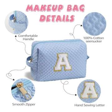 YOOLIFE Initial Makeup Bag - Birthday Gifts for Women Her Mom Friend Sister Teacher kids Teens Daughter Bridesmaid, Blue Initial Makeup Bag Cosmetic Bag K