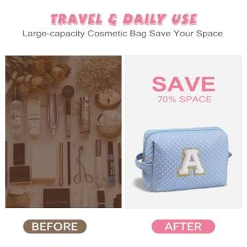 YOOLIFE Initial Makeup Bag - Birthday Gifts for Women Her Mom Friend Sister Teacher kids Teens Daughter Bridesmaid, Blue Initial Makeup Bag Cosmetic Bag K