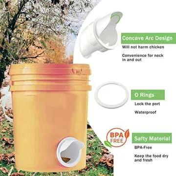 Chicken Feeder No Waste with Rat Stopper Caps, Rain Proof DIY Poultry Feeder Gravity Feed Kit for Buckets, Barrels, Bins and Troughs（6 Ports,1 Hole Saw）