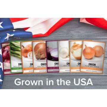 Gardeners Basics, Onion Seeds for Planting - 8 Long and Short Day Varieties Yellow, Red, White, Sweet and Green Onions for Summer, Fall, Onion Seed