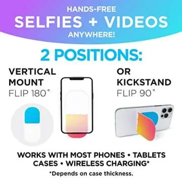 Flipstik 3.0 Foldable Adhesive Phone Mount – Sticks to Any Flat Surface – Hands Free Selfies, Videos, Car Mount, Phone Stand, Travel Accessory – Sticky Phone Mount (Calm)