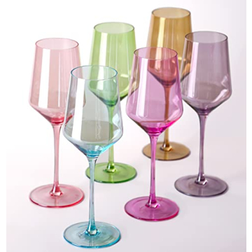 comfit Colored Wine Glasses Set Of 6-15oz Hand Blown Crystal Colorful Wine Glasses With Long Stem an...