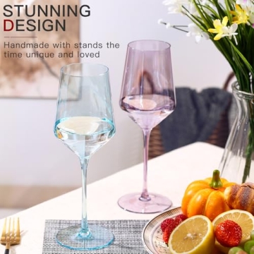 Elegant Hand Blown Colorful Wine Glasses Set of 6