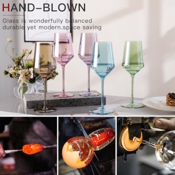 Elegant Hand Blown Colorful Wine Glasses Set of 6
