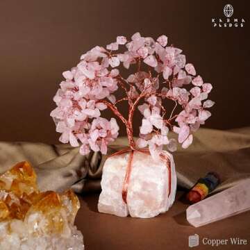 Rose Quartz Crystal Trees for Home Decor, Office Desk Decoration, Chakra Healing Crystals and Stone for Positive Energy, Money, Good Luck, Tree of Life Spiritual Birthday Gifts for Women and Mom