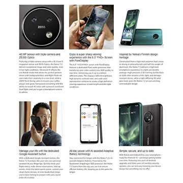 Nokia 7.2 - Android 9.0 Pie - 128 GB - 48MP Triple Camera - Unlocked Smartphone (AT&T/T-Mobile/MetroPCS/Cricket/Mint) - 6.3" FHD+ HDR Screen - Green - U.S. Warranty, Model:TA-1178