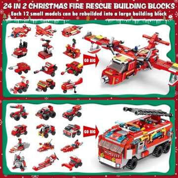 Asoulin Christmas Gifts for Kids Boys Advent Calendar 2024, 24 Days STEM City Fire Rescue Truck Plan...