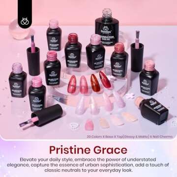 Beetles Jelly Gel Nail Polish Set, 20 Colors Nude Pink Glitter Milky White Brown Neutral with Bowknot Pearl Accessories & Base and Top Gel Matte Top Gel Classic Nude Collection Gifts for Women