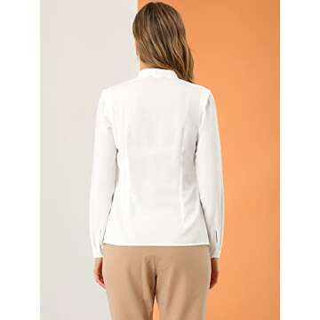 Allegra K Women's Dressy Casual Shirts Button Up Long Sleeve V Neck Work Office Blouses Fall Fashion 2024 Medium White