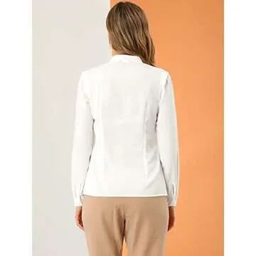 Allegra K Women's Dressy Casual Shirts Button Up Long Sleeve V Neck Work Office Blouses Fall Fashion 2024 Medium White