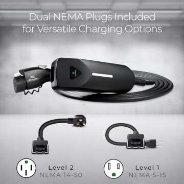 Lectron Level 1 / Level 2 EV Charger (12 Amp / 40 Amp) with Dual Charging Plugs (NEMA 5-15 & 14-50) - Portable Electric Car Charger Compatible with All J1772 EVs (Black)