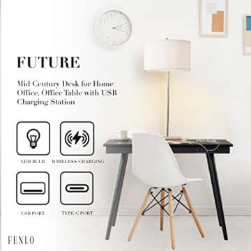 FENLO Future - 39” Modern Desk with USB-C Charging Station, Mid Century Modern Desk with Fast Char...