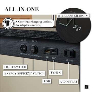 FENLO Future - 39” Modern Desk with USB-C Charging Station, Mid Century Modern Desk with Fast Charging USB-A, USB-C, and Qi Wireless Charging