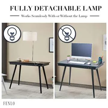 FENLO Future - 39” Modern Desk with USB-C Charging Station, Mid Century Modern Desk with Fast Charging USB-A, USB-C, and Qi Wireless Charging