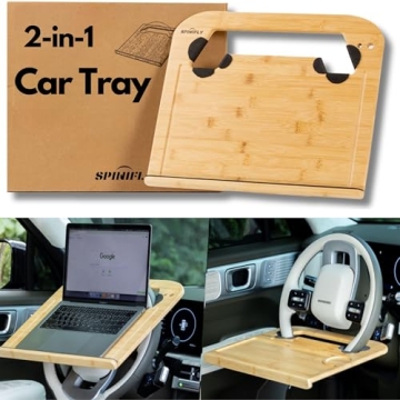 SPINIFLY 2-in-1 Car Steering Wheel Tray - Laptop Desk - Double Sided Car Table for Eating & Reading ...